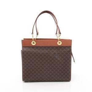 Celine Macadam Handbag Canvas Leather Brown